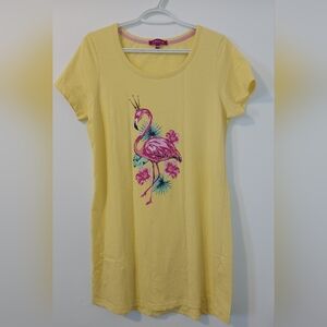 4 For 20$ Charisma Yellow Short-Sleeve Nightshirt with Pink Flamingo Print